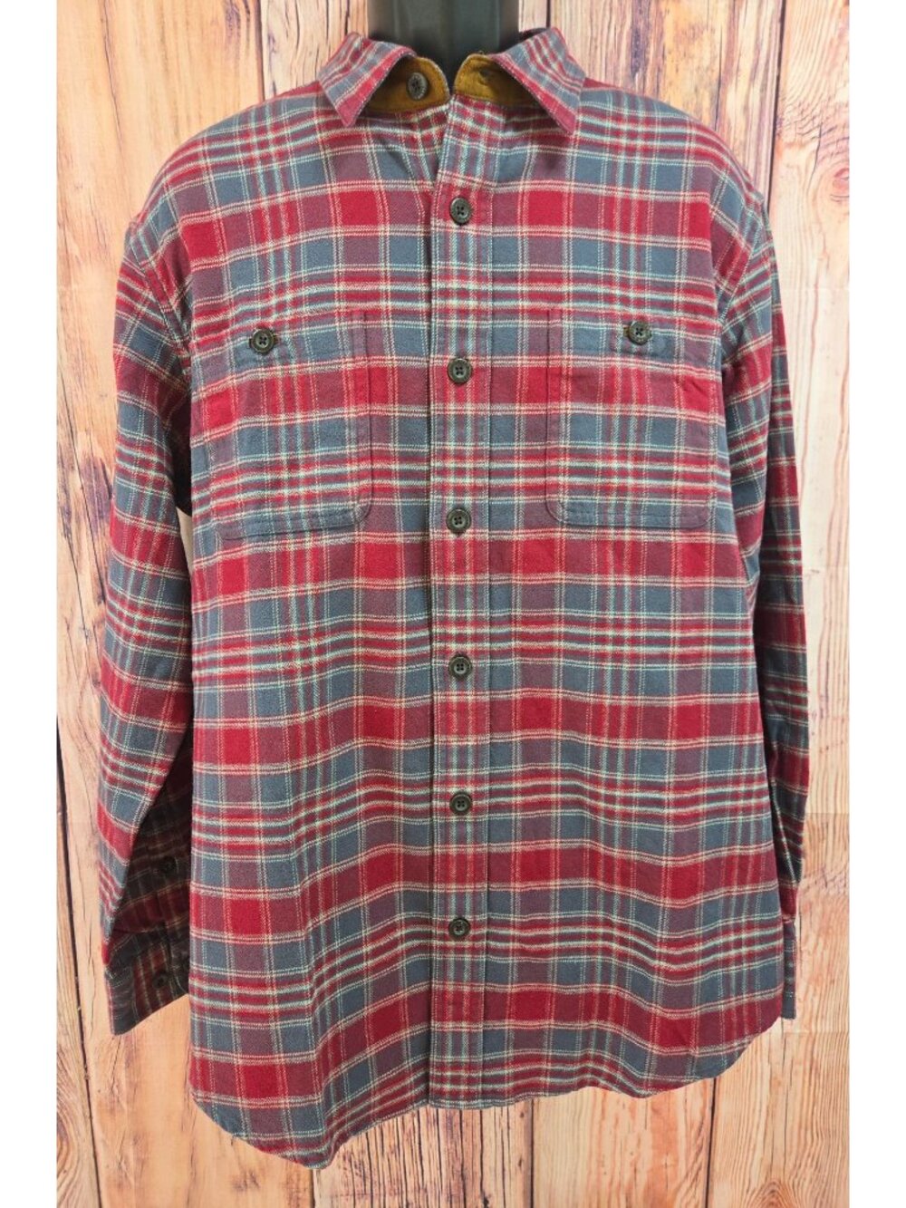 Orvis Mens Classic Fit Red Plaid Button-up Shirt Size Large